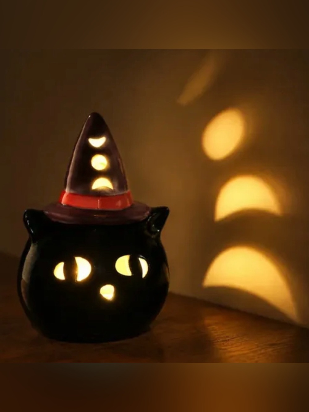 2023 Bullseye Playground  Light-Up Halloween Black Cat Witch Ceramic